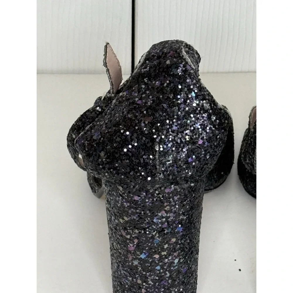 Betsey Johnson Glissten Black Glitter Heels Peep Toe Adjustable Ankle Strap Sz 9 - Picture 10 of 15